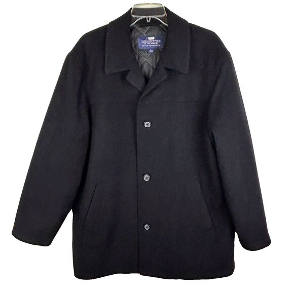 Roundtree & Yorke Men's Wool Overcoat Jacket Collared Button Front Coat Black L - Picture 1 of 15